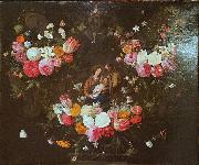 Jan Van Kessel Garland of Flowers with the Holy Family Germany oil painting artist